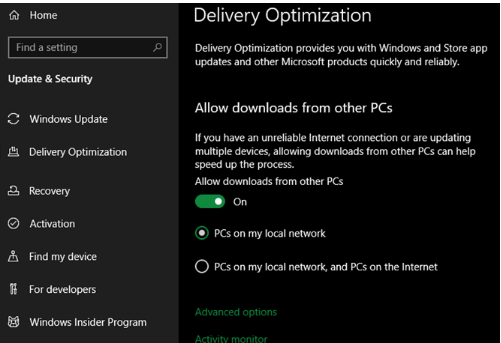 گزینه های Windows Update’s Delivery را تنظیم کنید