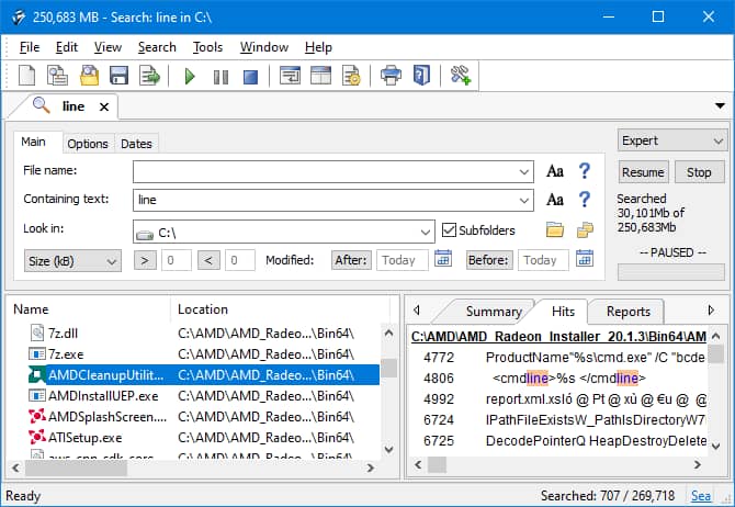Searching the contents of files in Windows by a third-party program